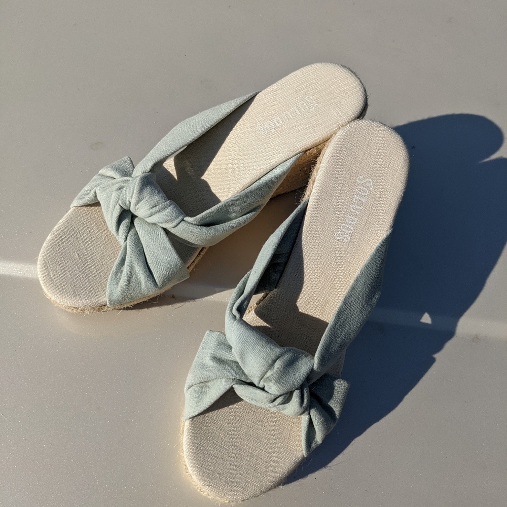 Soludos Linen Knot Front Jute Wedge Sandals